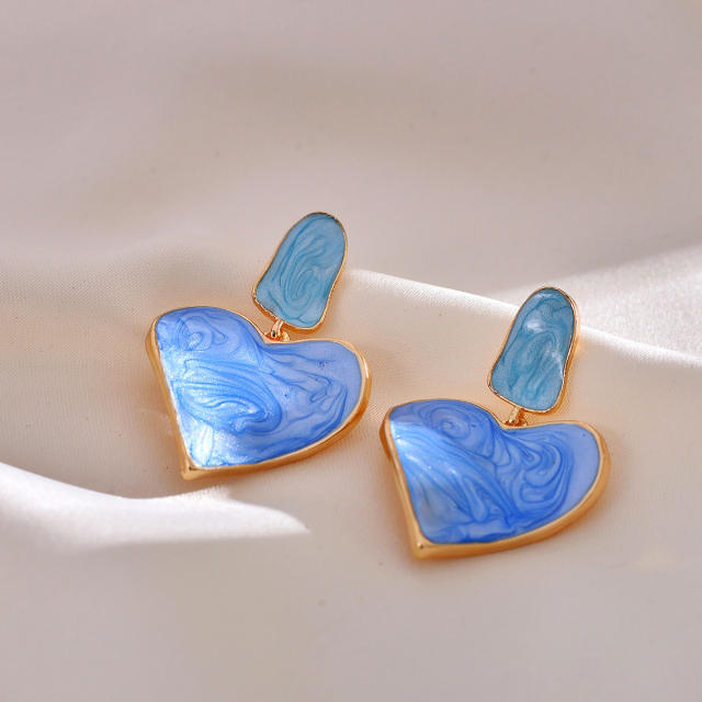 925 needle white blue enamel heart earrings