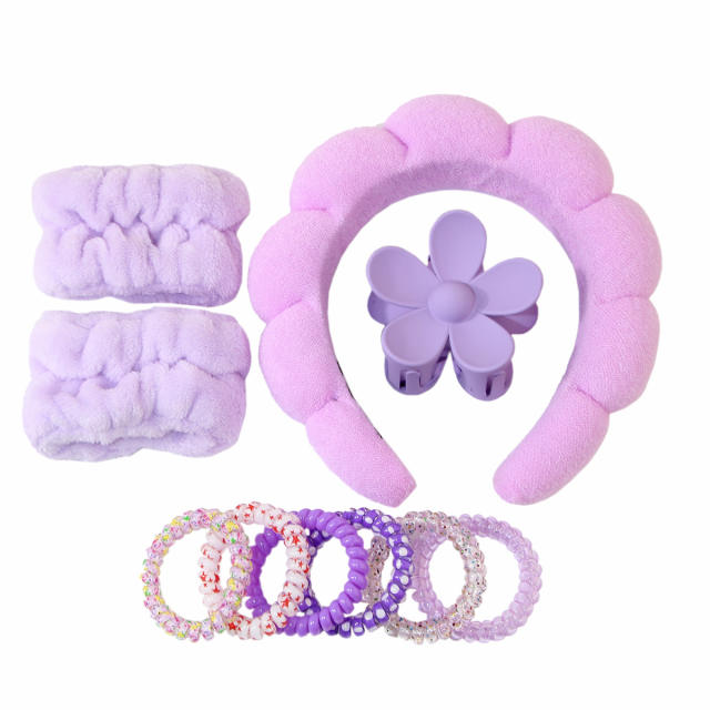 10pcs set plain color padded headband scrunchies hair claw clips set
