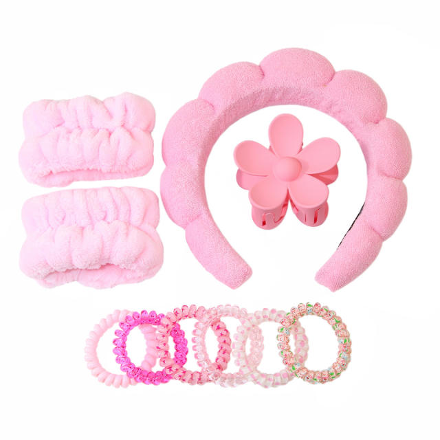 10pcs set plain color padded headband scrunchies hair claw clips set