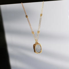Dainty magic mirror rose flower pendant stainless steel necklace