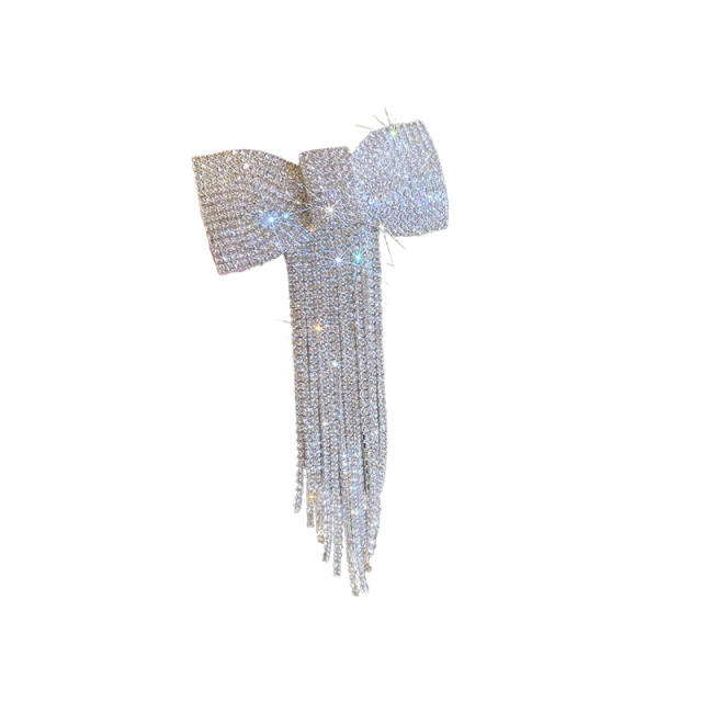 Luxury diamond bow tassel women french barrette hair clips wedding party accessory