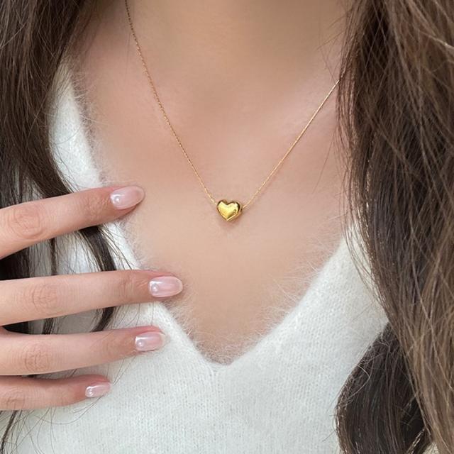 Concise tiny heart pendant stainless steel necklace dainty necklace