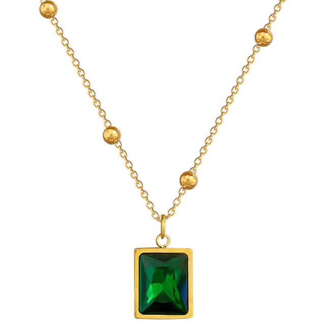 Dainty emerald charm stainless steel necklace