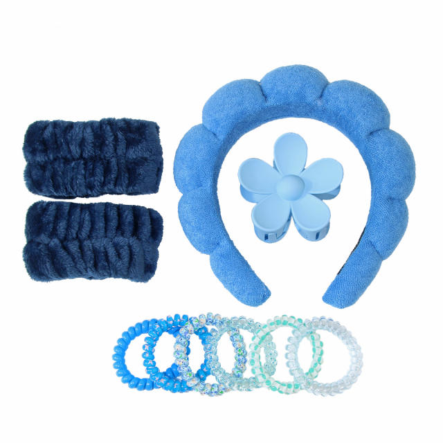 10pcs set plain color padded headband scrunchies hair claw clips set