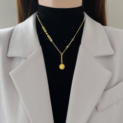 Chic frosted ball bead charm stainless steel necklace