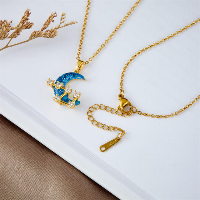 Hot sale moon star pendant stainless steel chain necklace dainty necklace