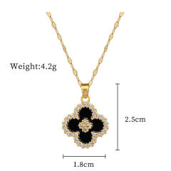 Dainty black clover pendant stainless steel chain necklace