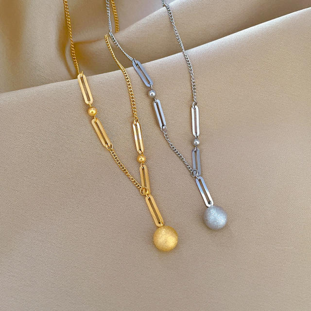 Chic frosted ball bead charm stainless steel necklace