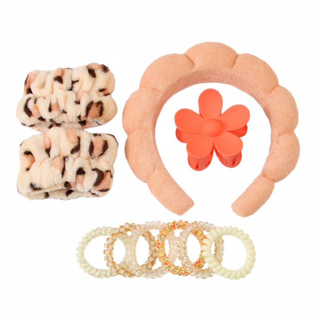 10pcs set plain color padded headband scrunchies hair claw clips set