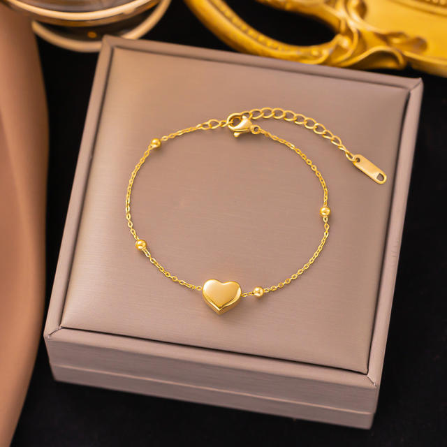 Sweet heart stainless steel dainty necklace bracelet set