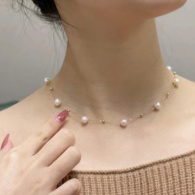 Summer chic pearl bead stainless steel choker necklace