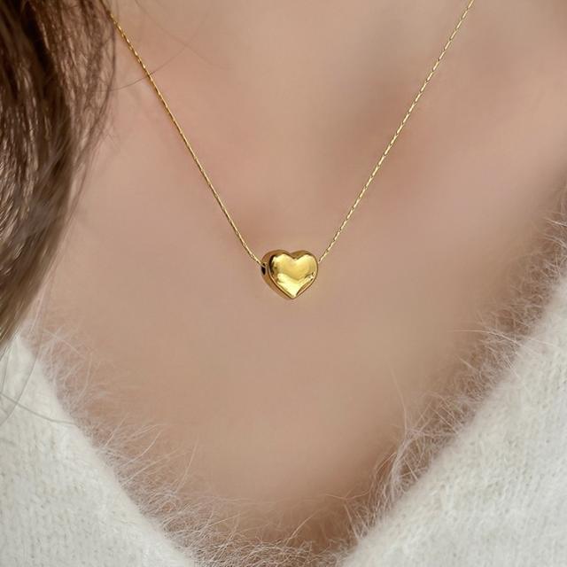 Concise tiny heart pendant stainless steel necklace dainty necklace