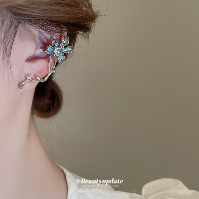 925 needle elgant enamel flower ear climber earrings