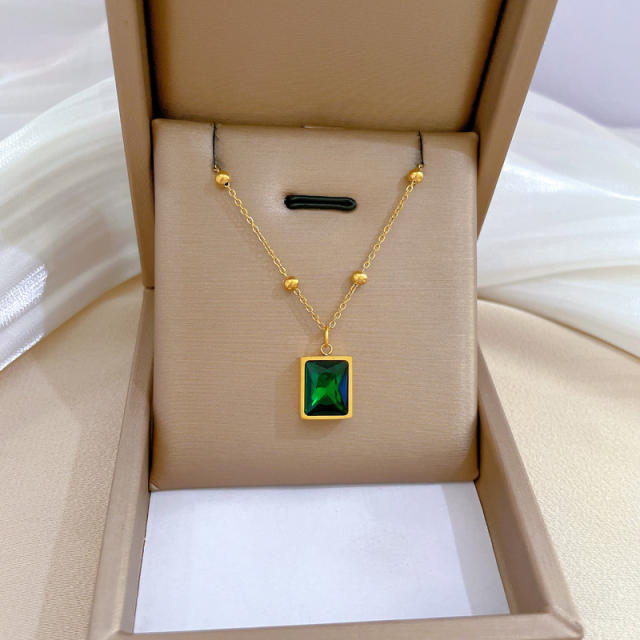 Dainty emerald charm stainless steel necklace