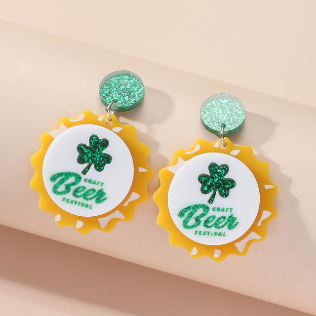 Creative acrylic clover st. patrick's day earrings