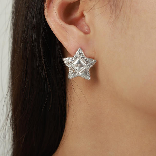 18KG chunky star shape stainless steel earrings