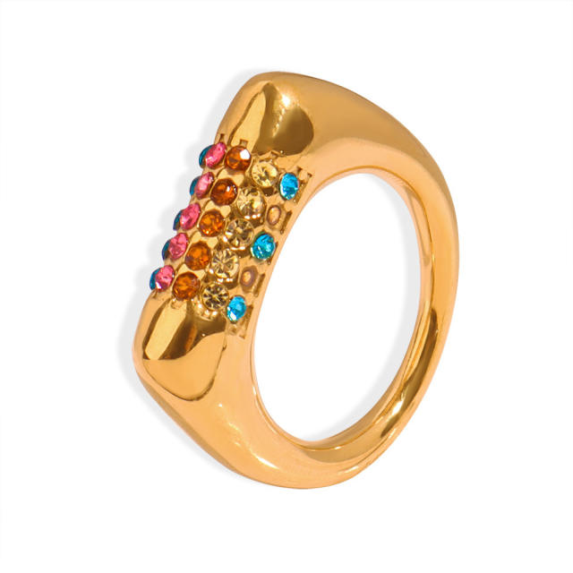 INS colorful diamond stainless steel finger rings