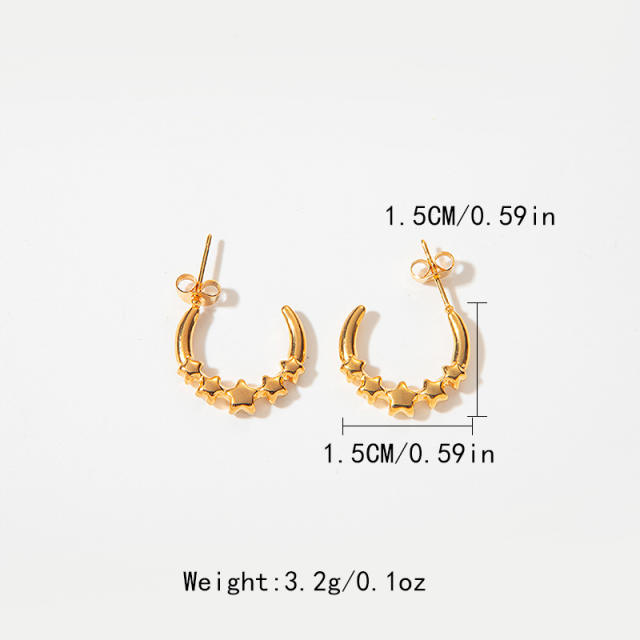 Chic gold color stainless steel small hoop earrings