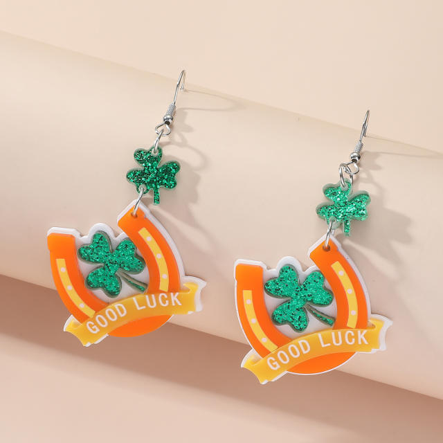 Creative acrylic clover st. patrick's day earrings