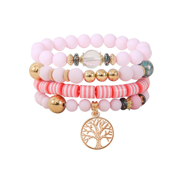 Boho life tree charm colorful beaded bracelet set