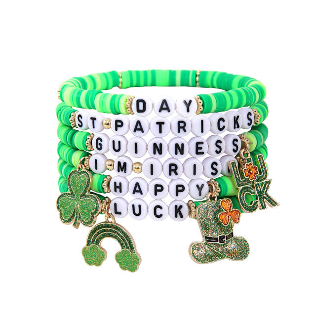 Green hat beaded bracelet set for st.patrick's day