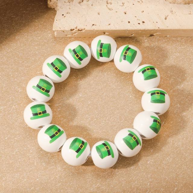 St.Patrick's Day personality wood bead bracelet