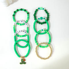 Multi layer green beaded st.patrick's day bracelet set