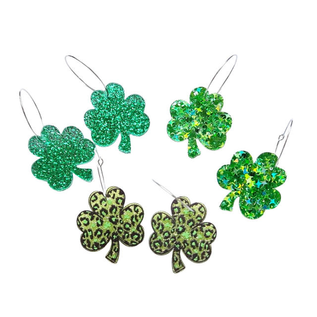 Spring green color st.patrick's day acrylic earrings