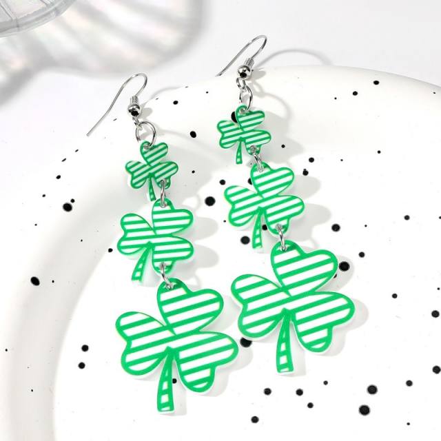 Creative acrylic clover st. patrick's day earrings