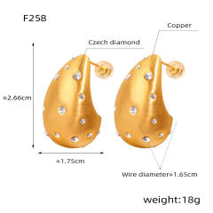 18KG chunky frosted water drop shape rhinestone stainless steel earrings
