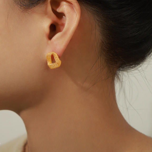 Concise easy match geometric frosted gold plated copper earrings