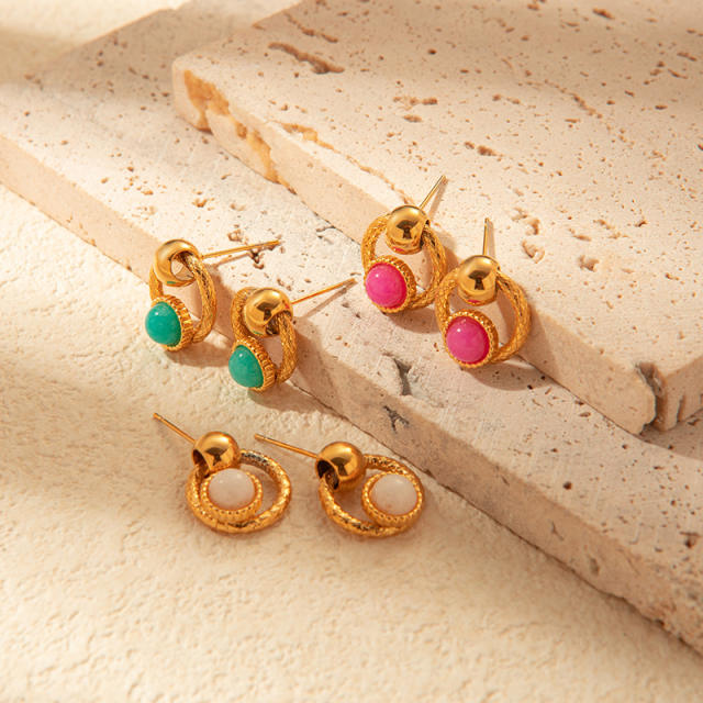 Romantic natural stone stainless steel earrings