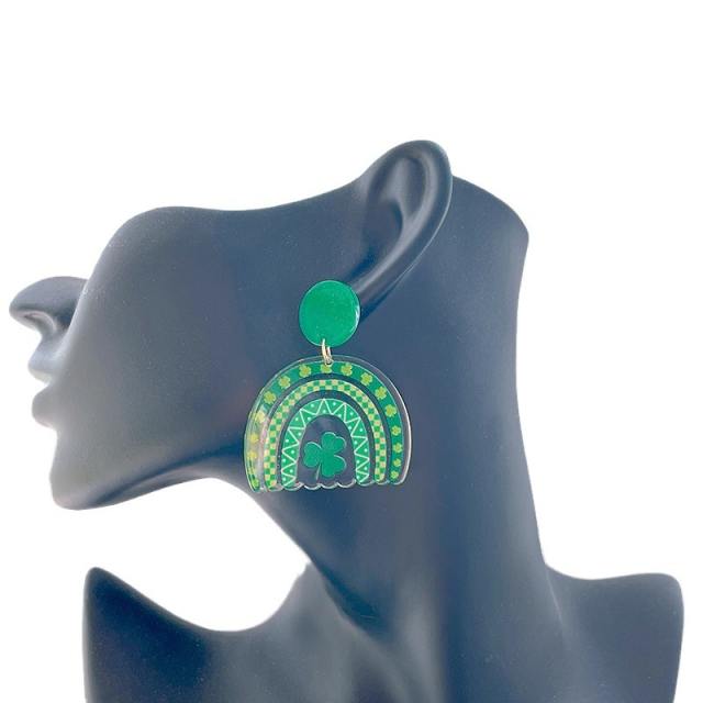 Spring summer green color rainbow st. patrick's day earrings