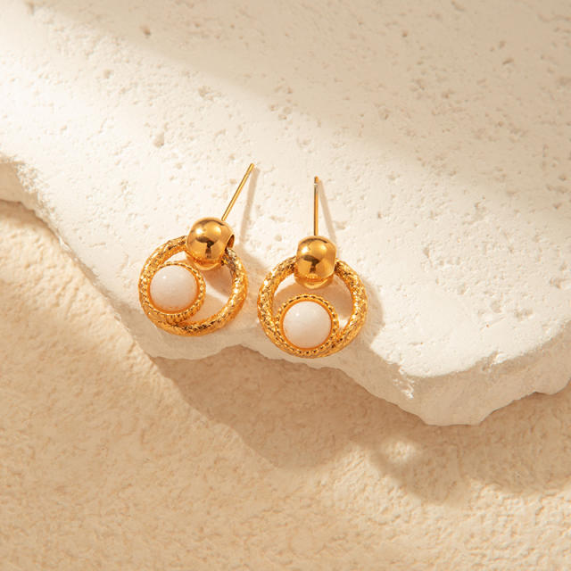 Romantic natural stone stainless steel earrings