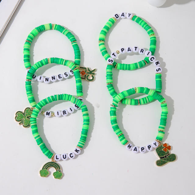 Green hat beaded bracelet set for st.patrick's day
