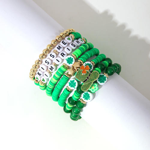 Multi layer green beaded st.patrick's day bracelet set