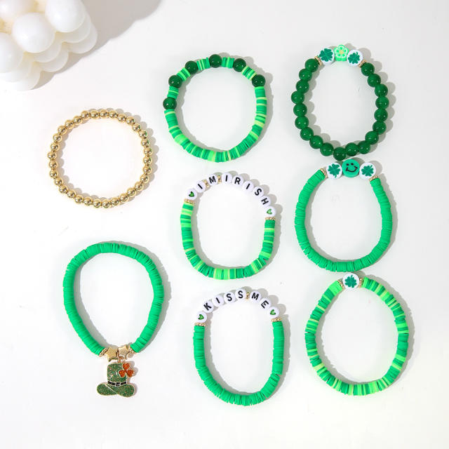 Multi layer green beaded st.patrick's day bracelet set