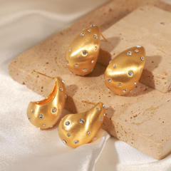 18KG chunky frosted water drop shape rhinestone stainless steel earrings