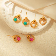 Romantic natural stone stainless steel earrings