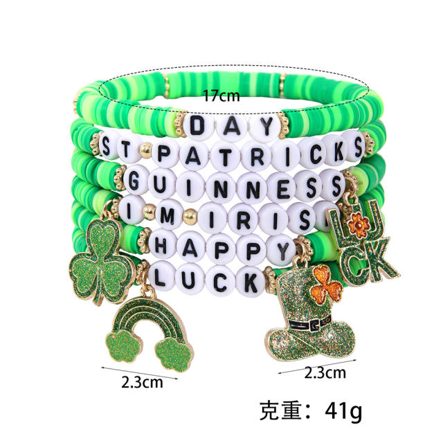 Green hat beaded bracelet set for st.patrick's day