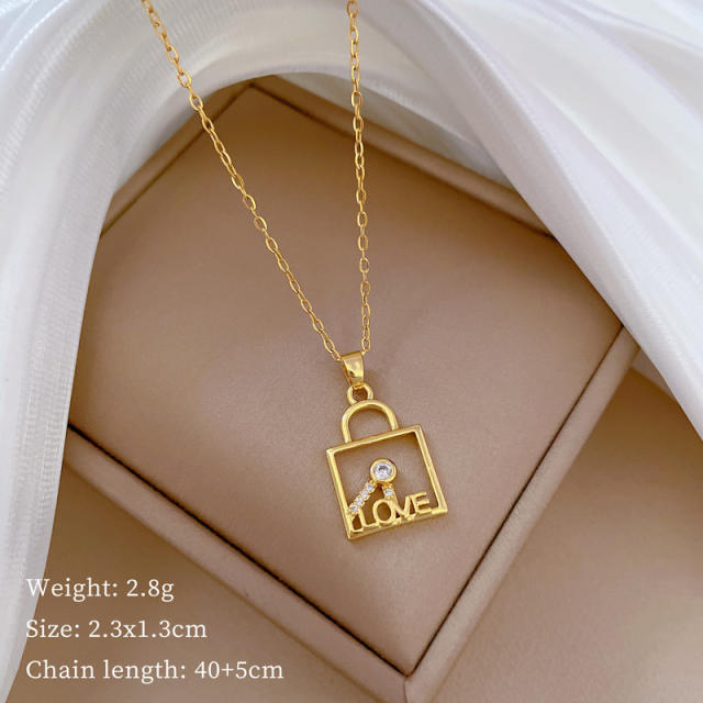 Dainty love letter block charm stainless steel chain necklace