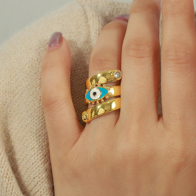 Real gold plated diamond evil eye copper finger rings