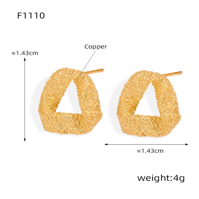 Concise easy match geometric frosted gold plated copper earrings