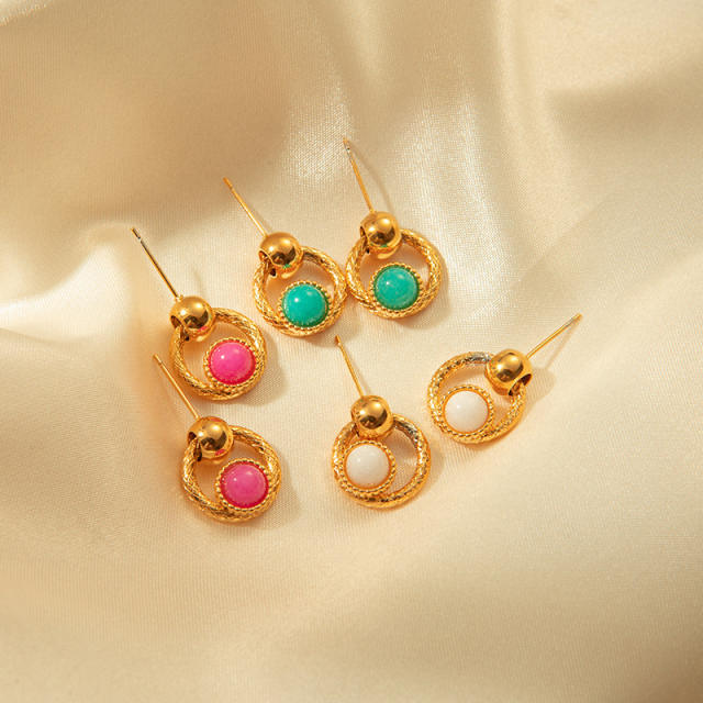Romantic natural stone stainless steel earrings