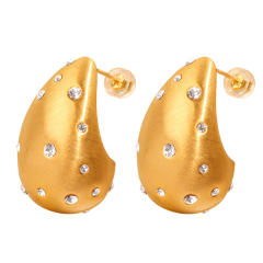 18KG chunky frosted water drop shape rhinestone stainless steel earrings