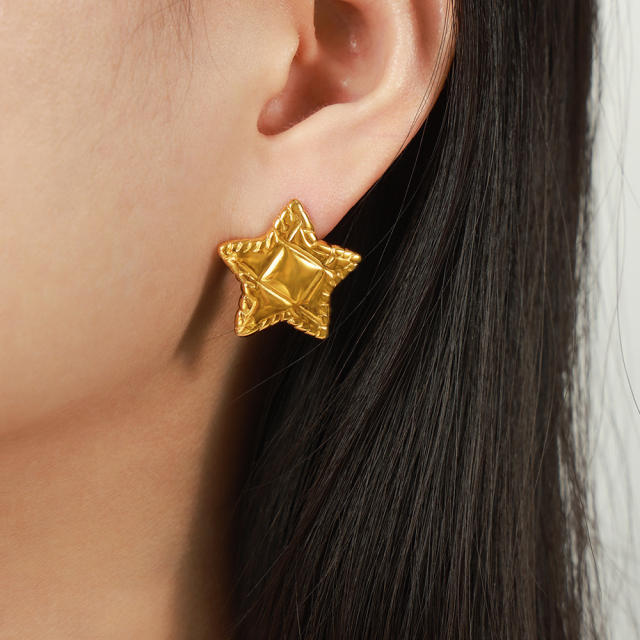 18KG chunky star shape stainless steel earrings