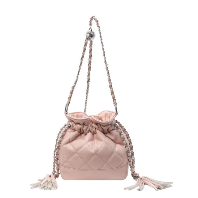 Sweet quilted pattern PU leather bucket bag crossbody bag