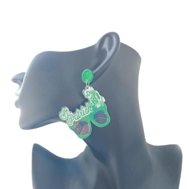 Funny glasses st. patrick's day acrylic earrings