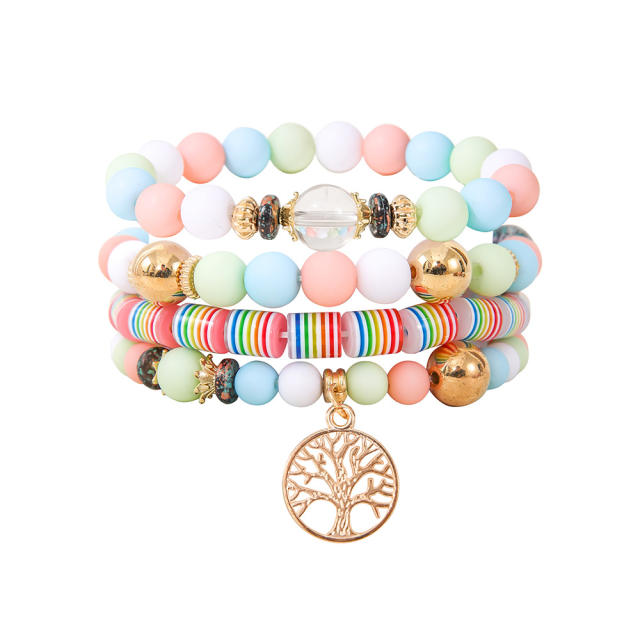 Boho life tree charm colorful beaded bracelet set