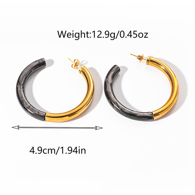 Chic acrylic mix stainless steel hoop earrings